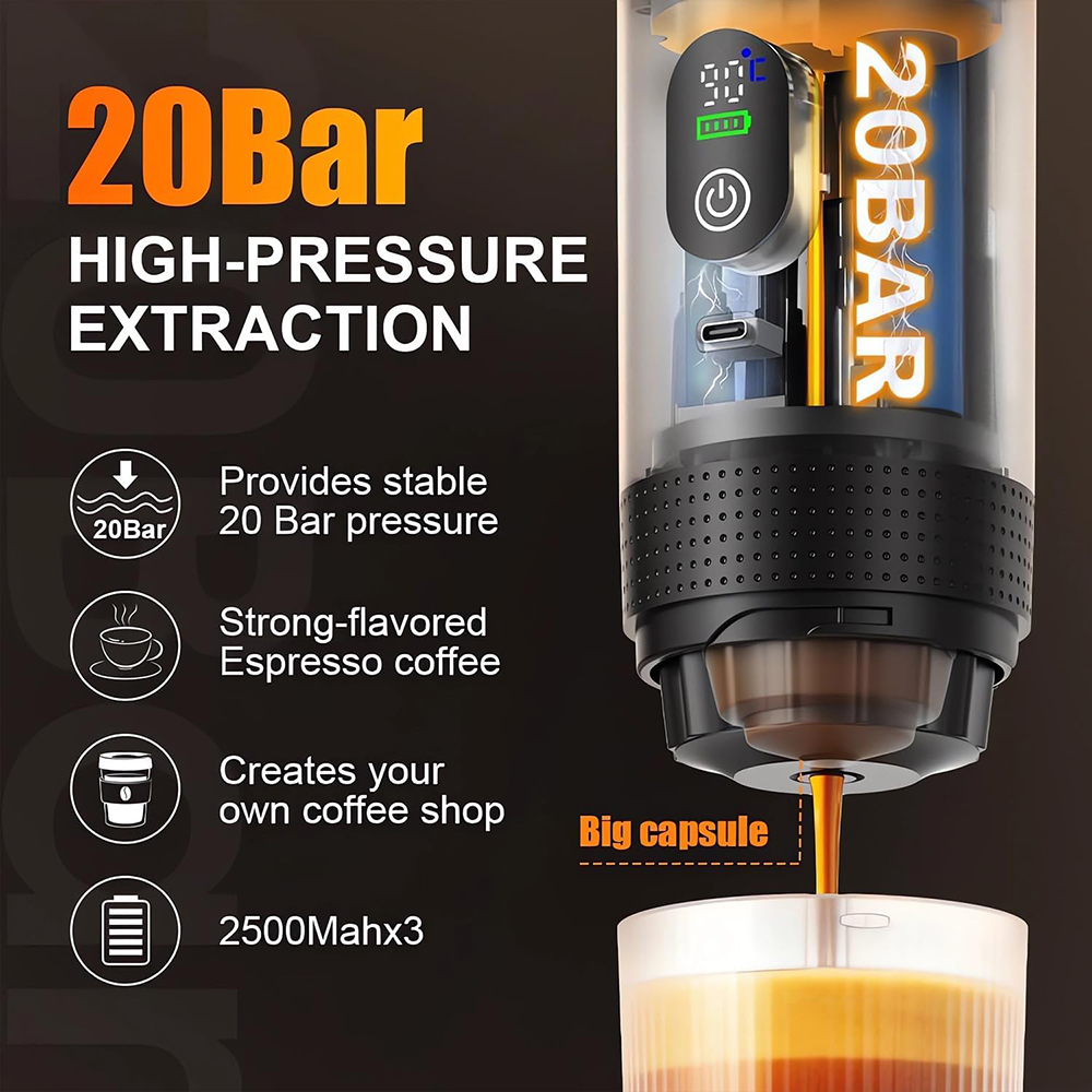 The Portable Coffee Machine Comes With A Built-In Heating System