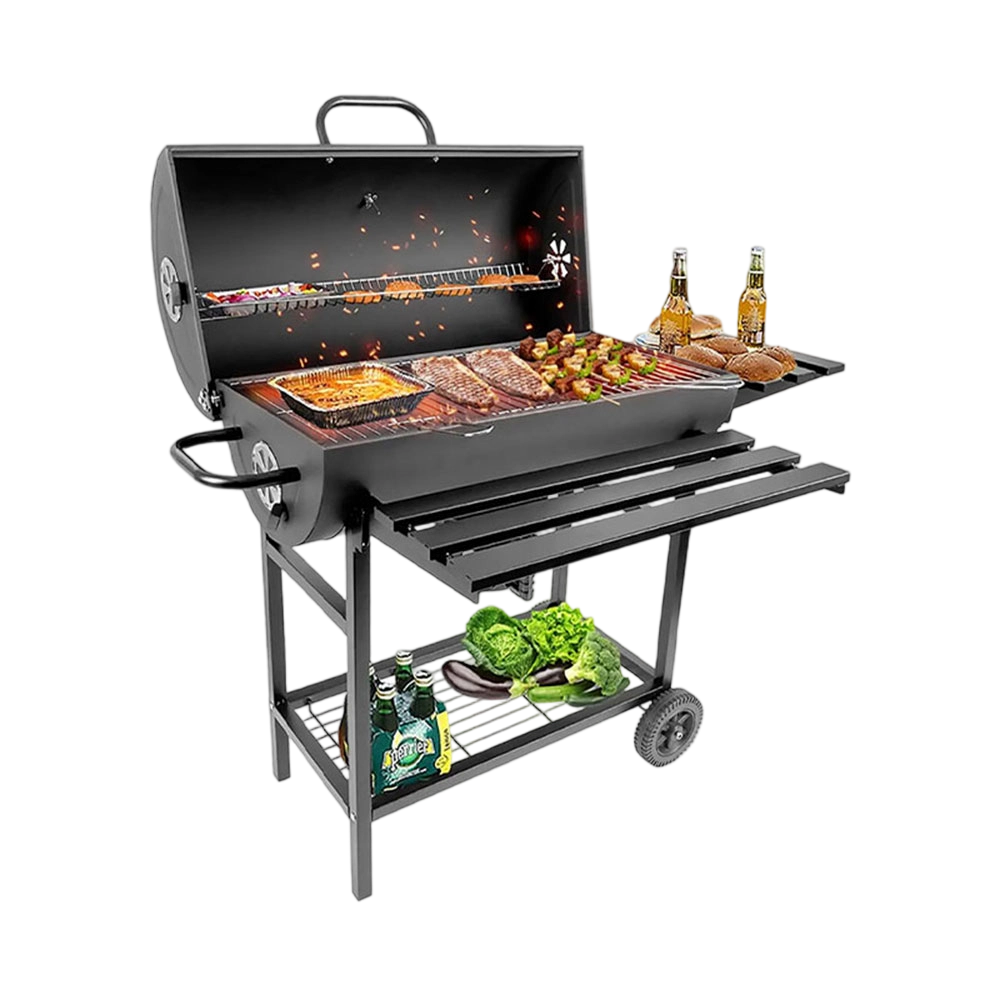 Portable Charcoal BBQ Grill Steel Offset Smoker Combo Backyard Oil Drums Barrel