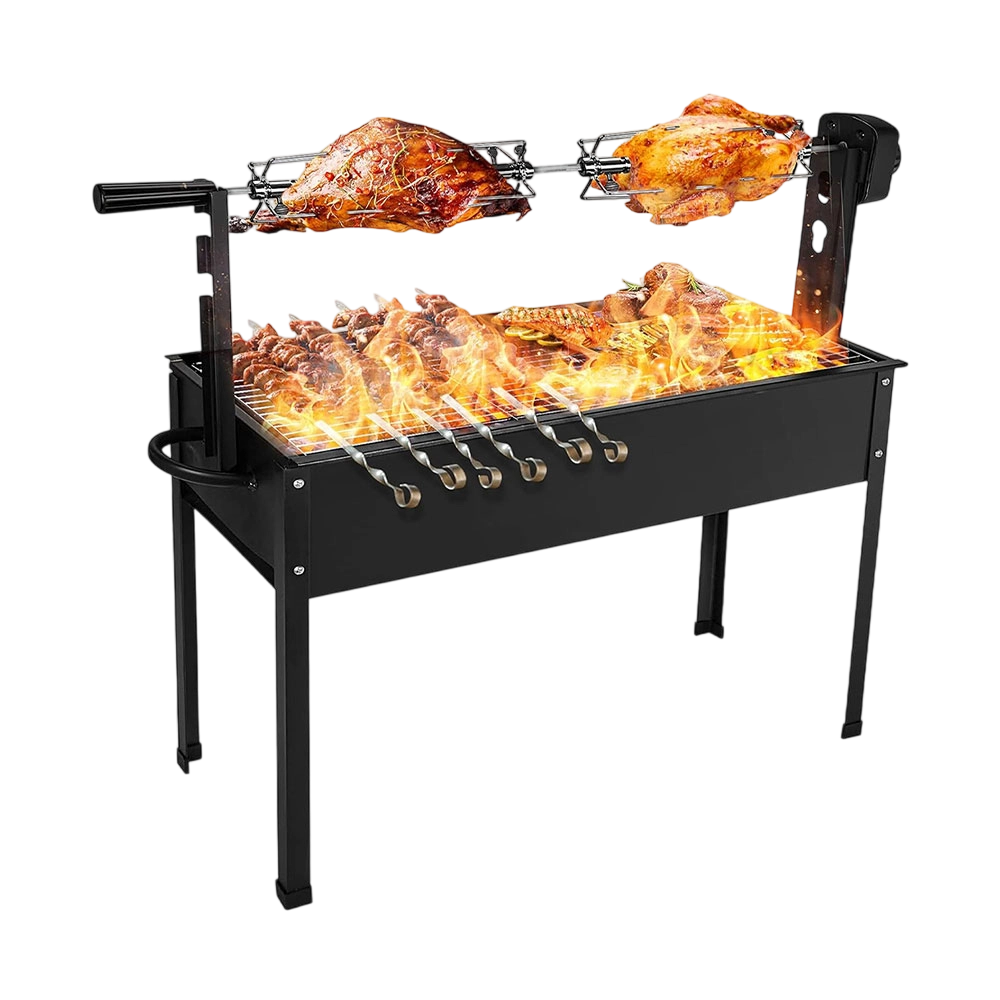 Portable Spit Rotisserie and BBQ Charcoal Grill, Enlarged Roast Leg of Lamb Stove Automatic Household Electric Charcoal Grilled Fish Chicken Rabbit Outdoor Grill BBQ Folding Grill