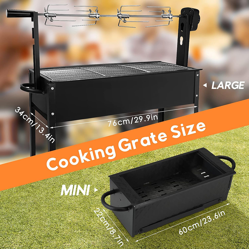 Portable Spit Rotisserie and BBQ Charcoal Grill, Enlarged Roast Leg of Lamb Stove Automatic Household Electric Charcoal Grilled Fish Chicken Rabbit Outdoor Grill BBQ Folding Grill