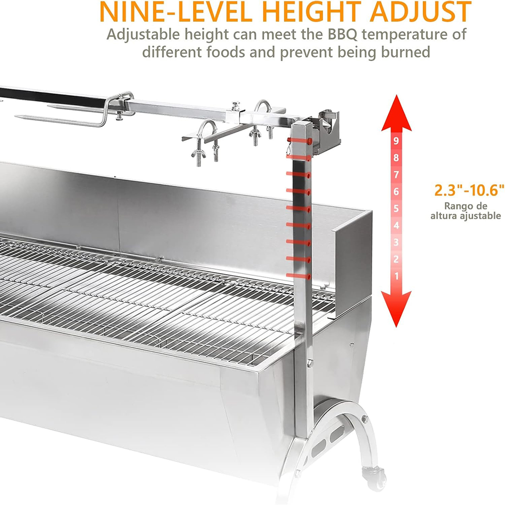 46 Inch BBQ Rotisserie Grill Roaster Stainless Steel Barbecue Charcoal Grill with Back Cover Automatic Rotary Pig Lamb Spit Kit 15W 110V