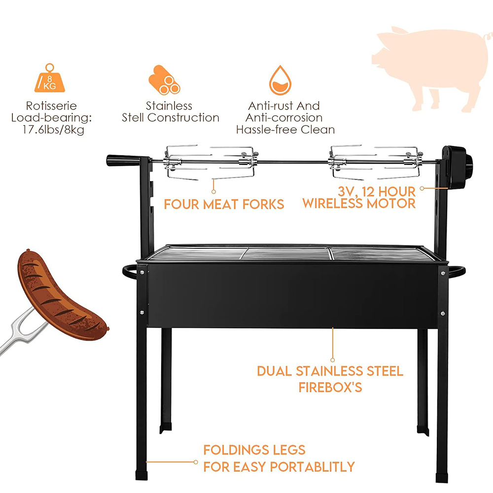 Portable Spit Rotisserie and BBQ Charcoal Grill, Enlarged Roast Leg of Lamb Stove Automatic Household Electric Charcoal Grilled Fish Chicken Rabbit Outdoor Grill BBQ Folding Grill