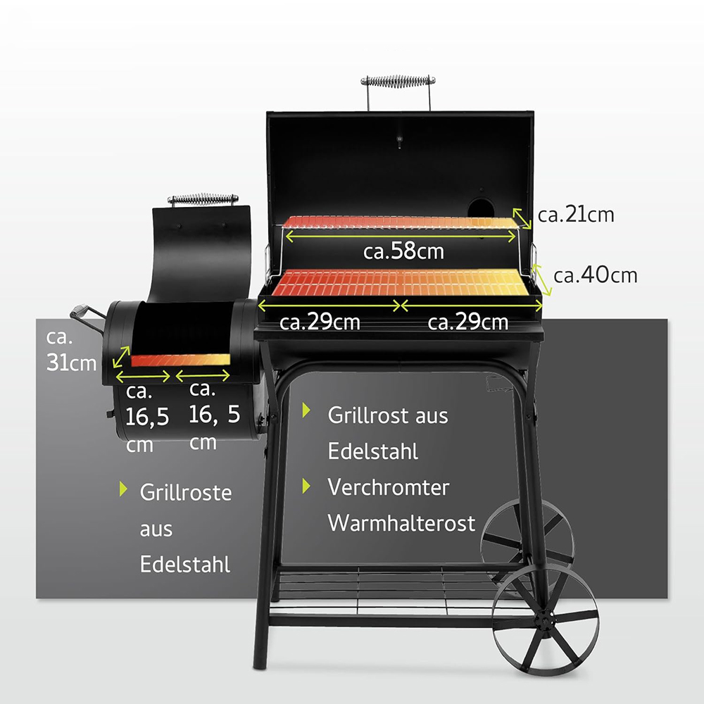 Outdoors Charcoal 2-IN-1 BBQ Smoker Grill Barbecue Outdoor Cooking