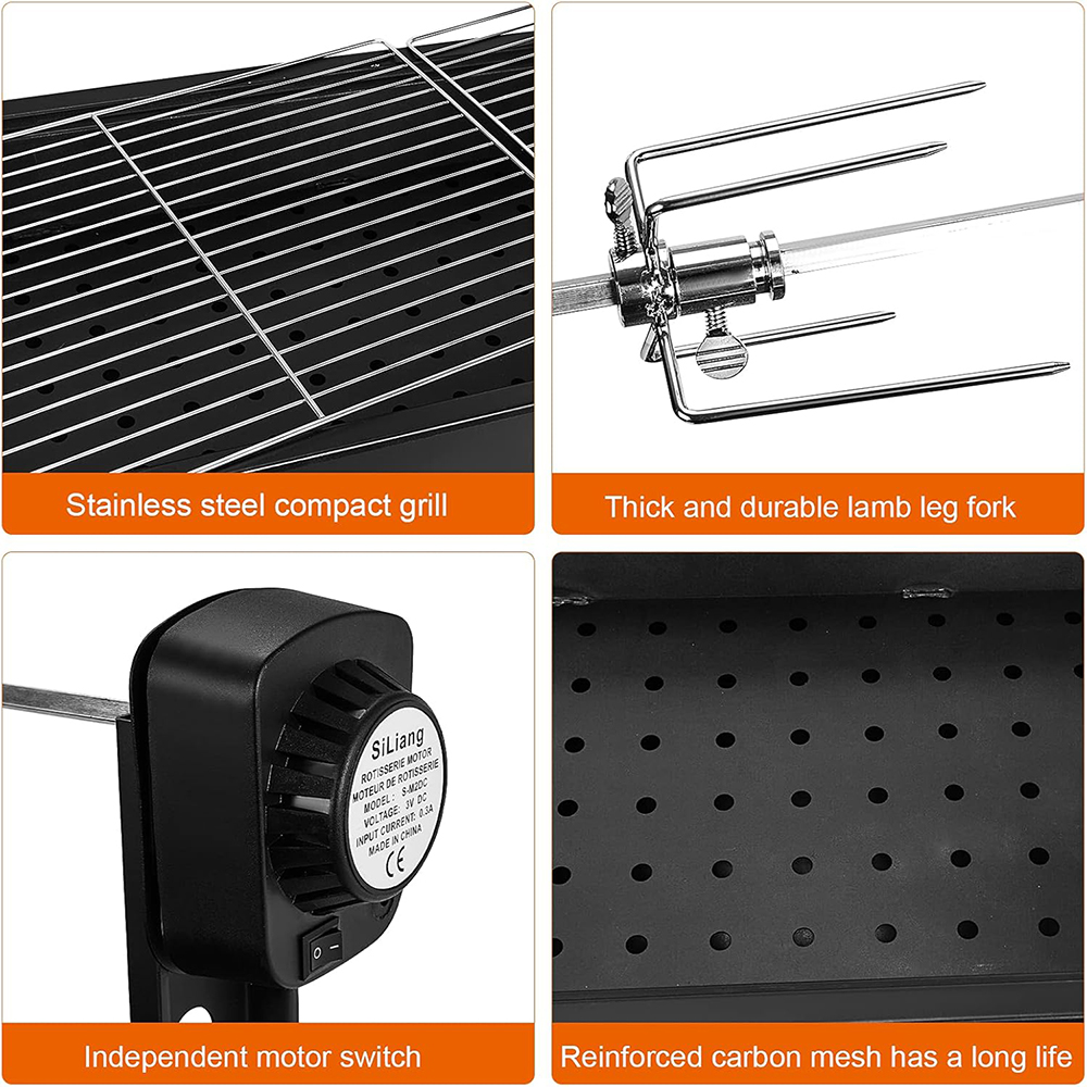 Portable Spit Rotisserie and BBQ Charcoal Grill, Enlarged Roast Leg of Lamb Stove Automatic Household Electric Charcoal Grilled Fish Chicken Rabbit Outdoor Grill BBQ Folding Grill