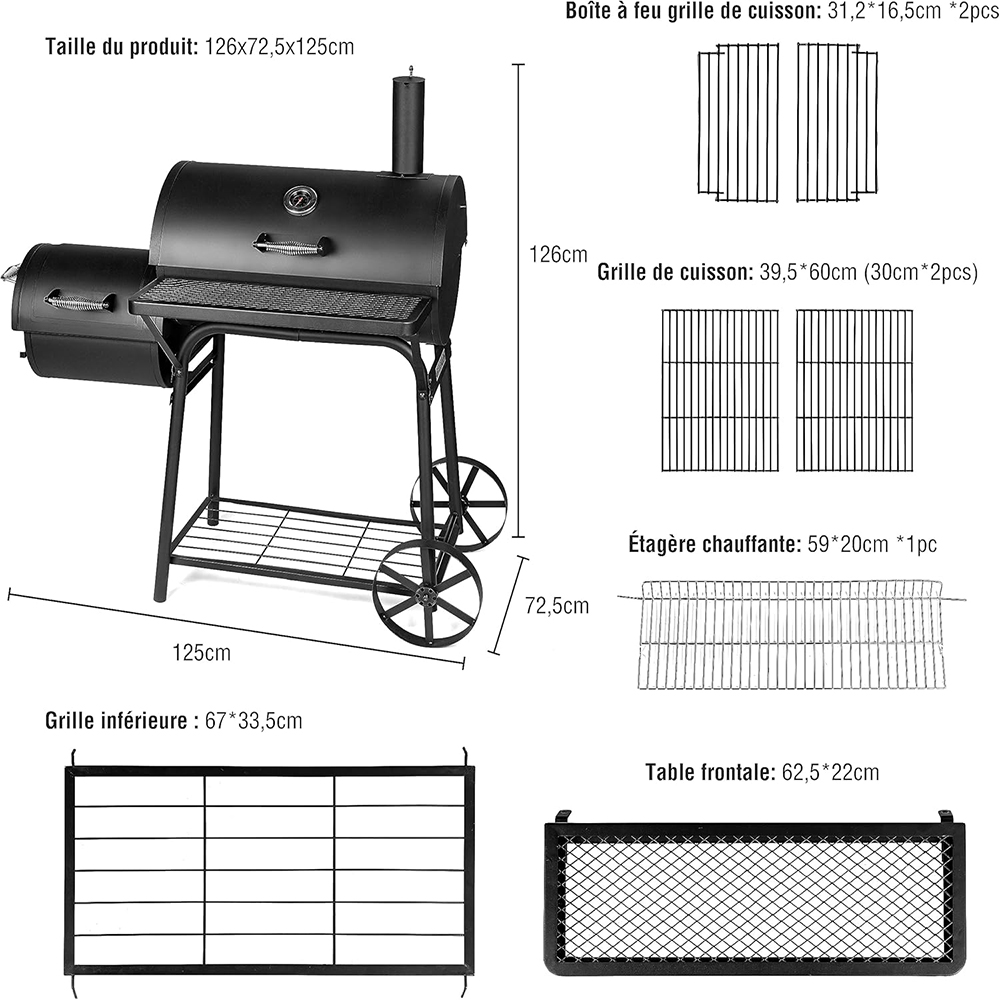 Outdoors Charcoal 2-IN-1 BBQ Smoker Grill Barbecue Outdoor Cooking