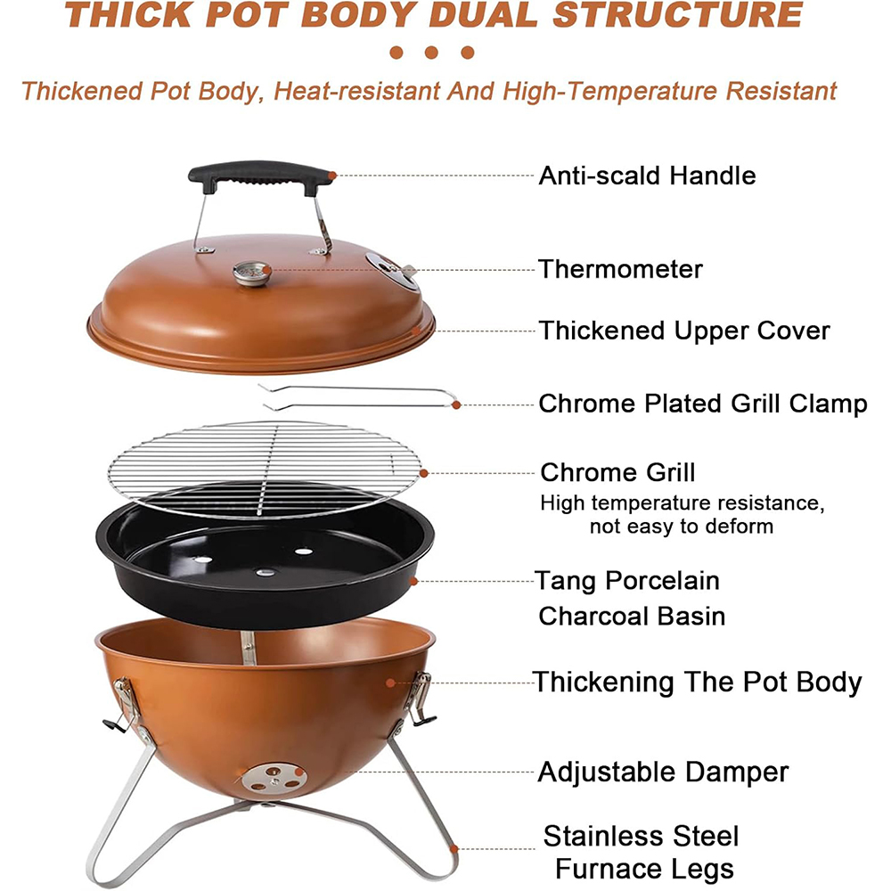Portable Charcoal Grills Portable Outdoor Camping Spherical Barbecue Grill Bbg Carbon Grill WithThermometer Stewing Integrated Barbecue Grill forOutdoor Backyard Picnic Home