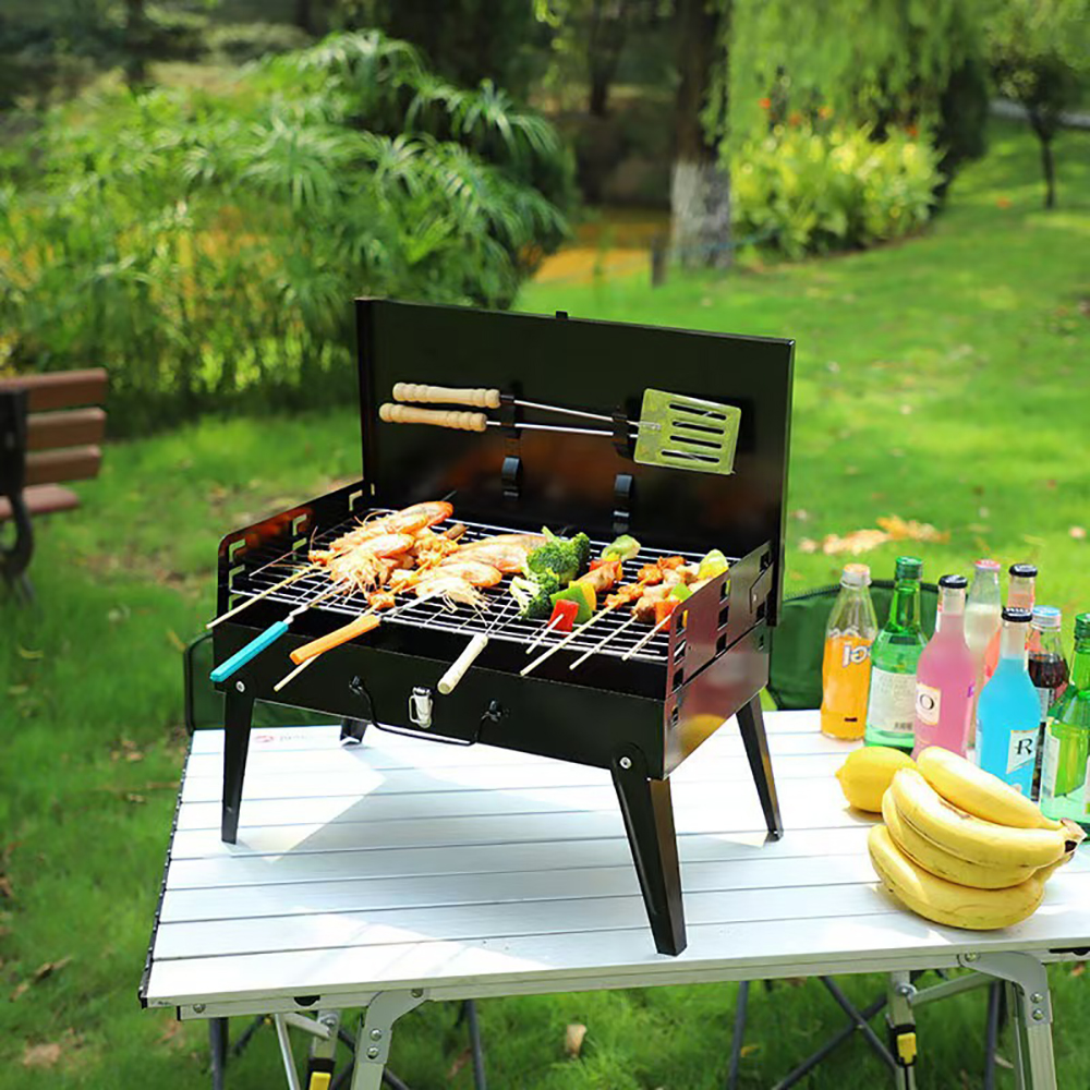 Barbecue Grill, Portable Folding Desk TabletopOutdoor Stainless steel smoker BBO For PicnicGarden Terrace Camping Travel
