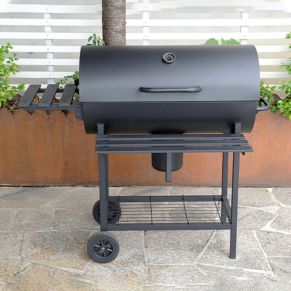 Portable Charcoal BBQ Grill Steel Offset Smoker Combo Backyard Oil Drums Barrel